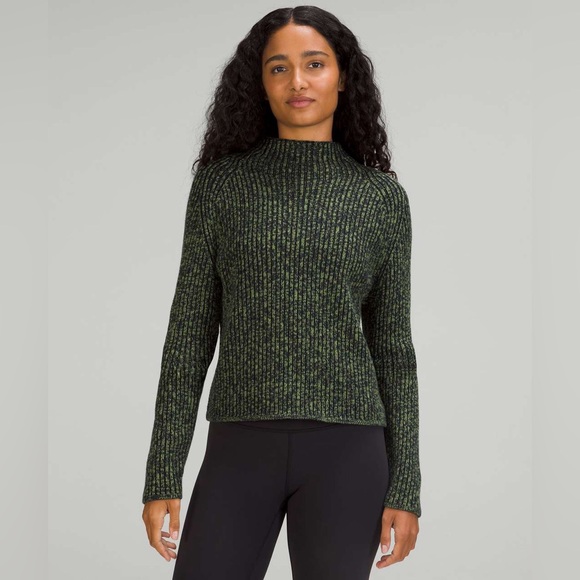 Lululemon Cotton-Cashmere Blend Mock Neck Sweater Green Navy Black Size 6 - Picture 1 of 9